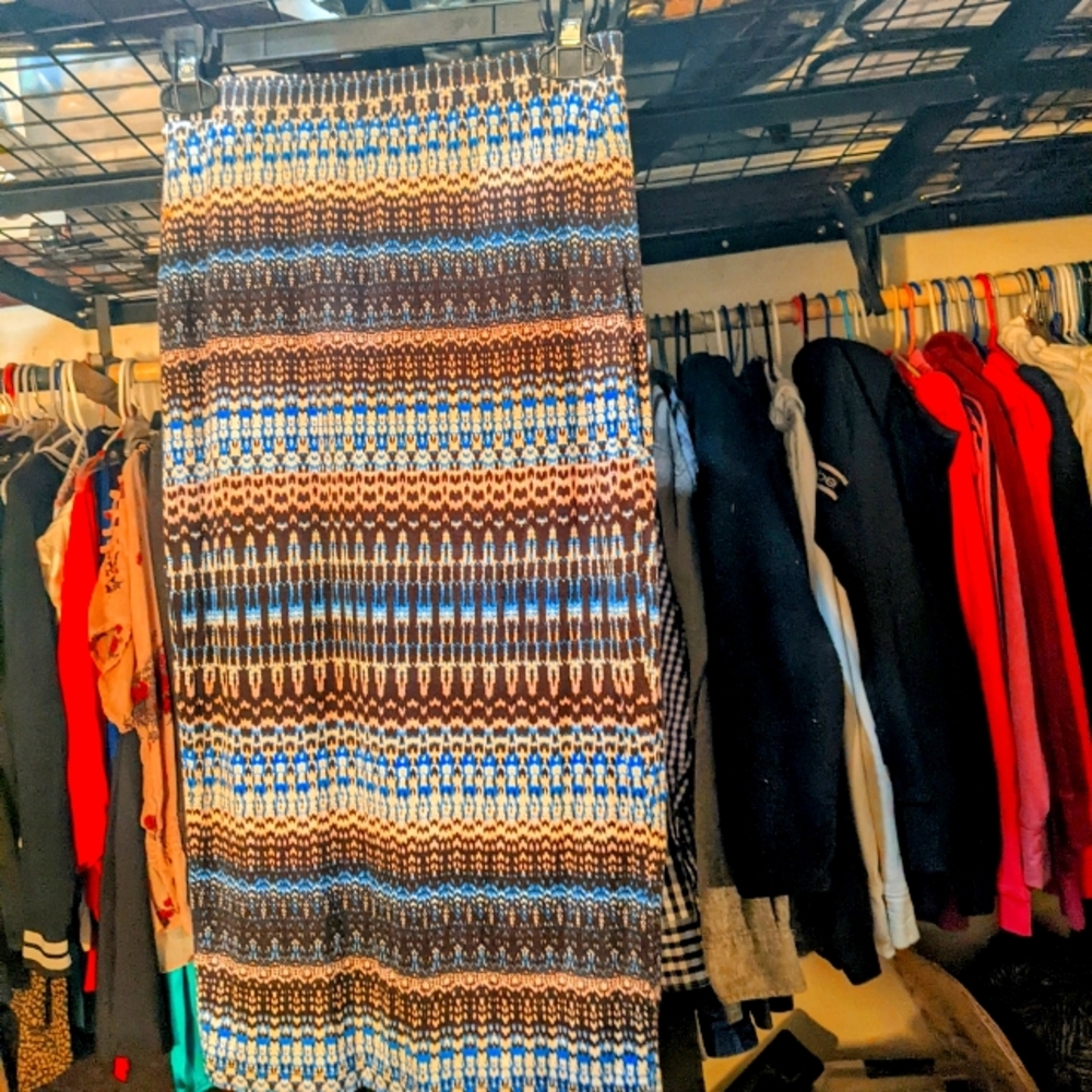 Matty M Brown/Blue/White Midi Skirt